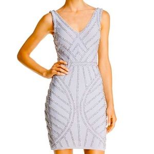 Avery G (Bloomingdales), Size 10, knee length silver beaded cocktail dress